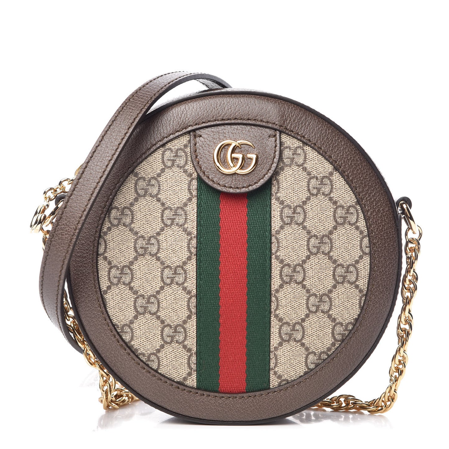 GG Supreme Monogram Web Mini Ophidia Round Shoulder Bag Brown