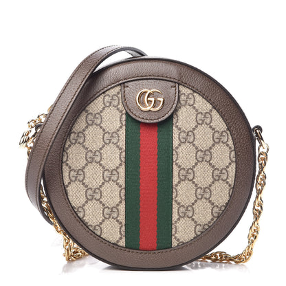 Gucci GG Supreme Monogram Web Mini Ophidia Round Shoulder Bag Brown 1 of 9