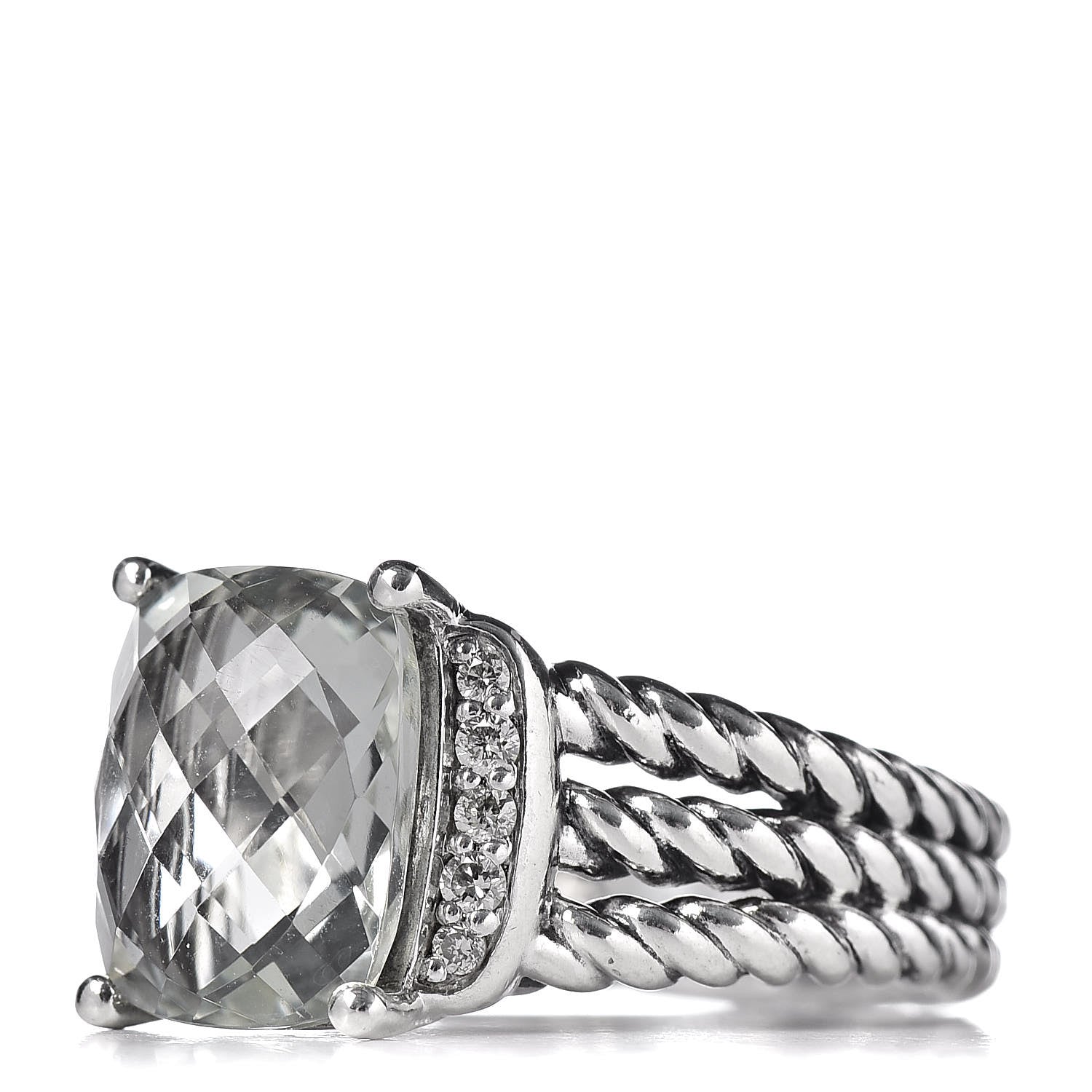 David Yurman Sterling Silver Diamond Prasiolite 10mm Petite Wheaton Ring 51 5.75 3 of 5
