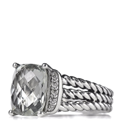 David Yurman Sterling Silver Diamond Prasiolite 10mm Petite Wheaton Ring 51 5.75 3 of 5