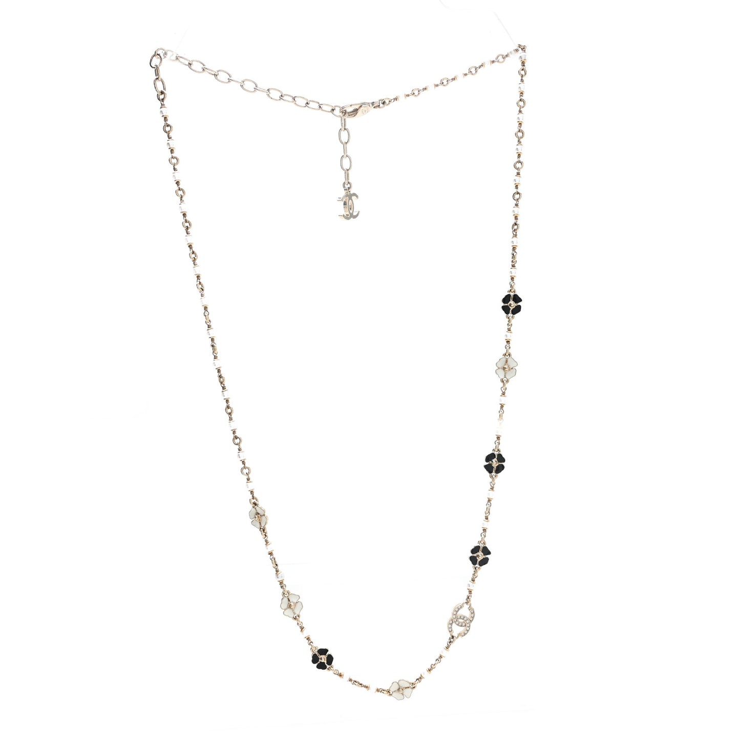 Resin Pearl Crystal CC Camellia Necklace Gold Black White