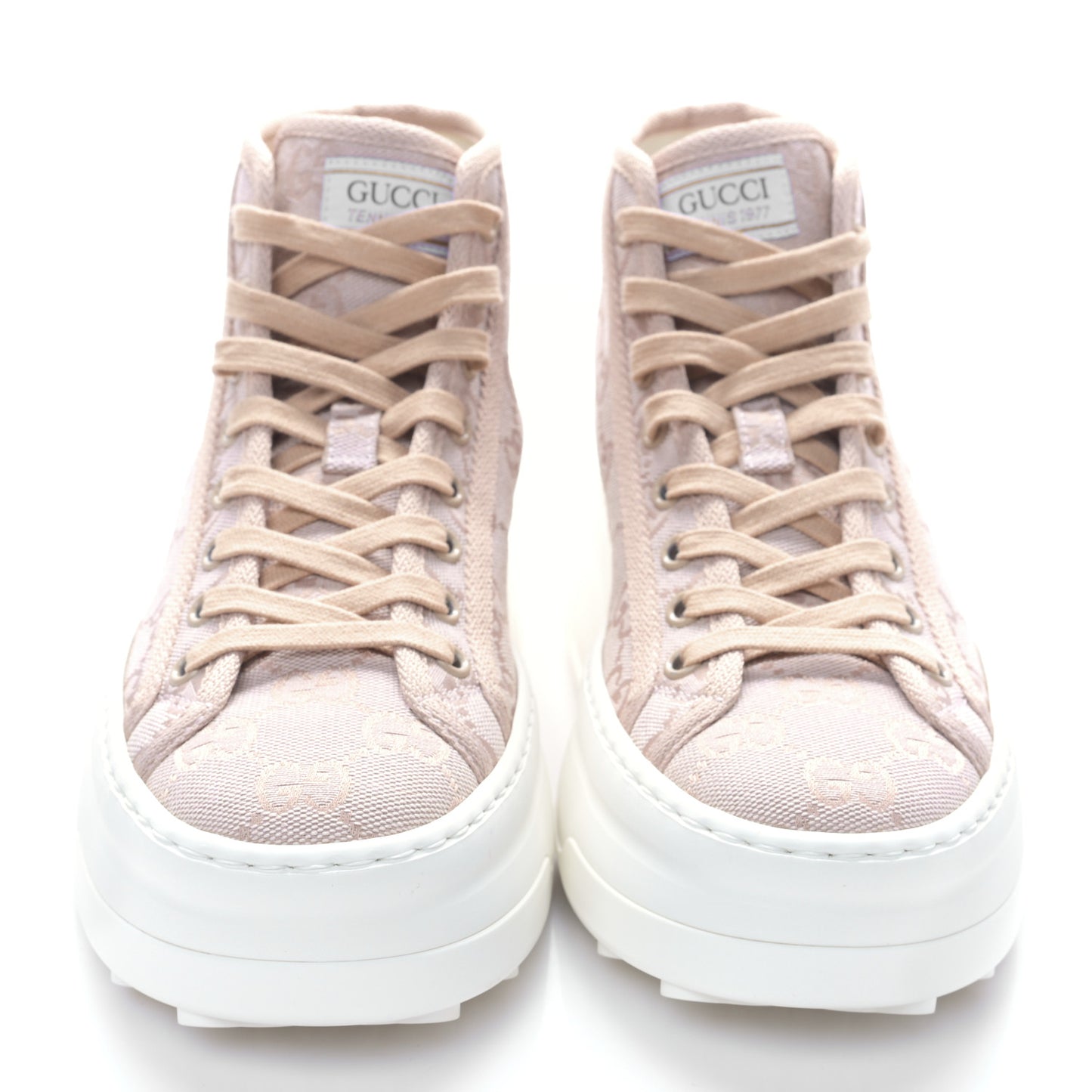 New Canvas GG Monogram Womens Tennis 1977 High Top 55mm Platform Sneakers 36 Skin Rose Dark Skin Rose