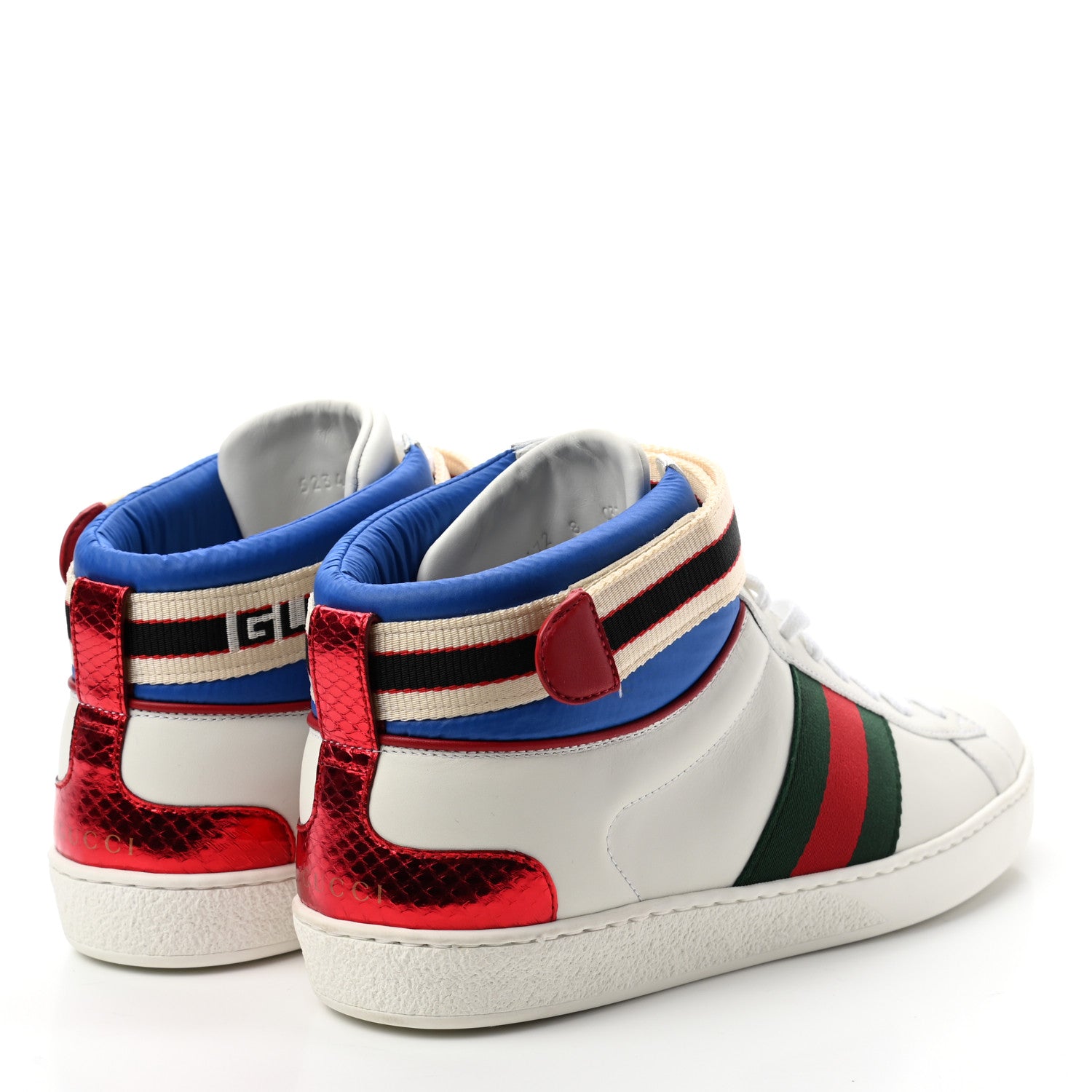 Gucci Calfskin Ayers Web Mens New Ace Stripe High Top Sneakers 8 White 4 of 8