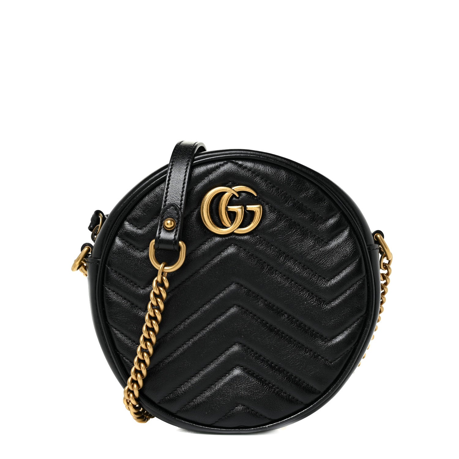 Gucci Azalea Calfskin Matelasse Heart Mini GG Marmont Round Shoulder Bag Black 1 of 13