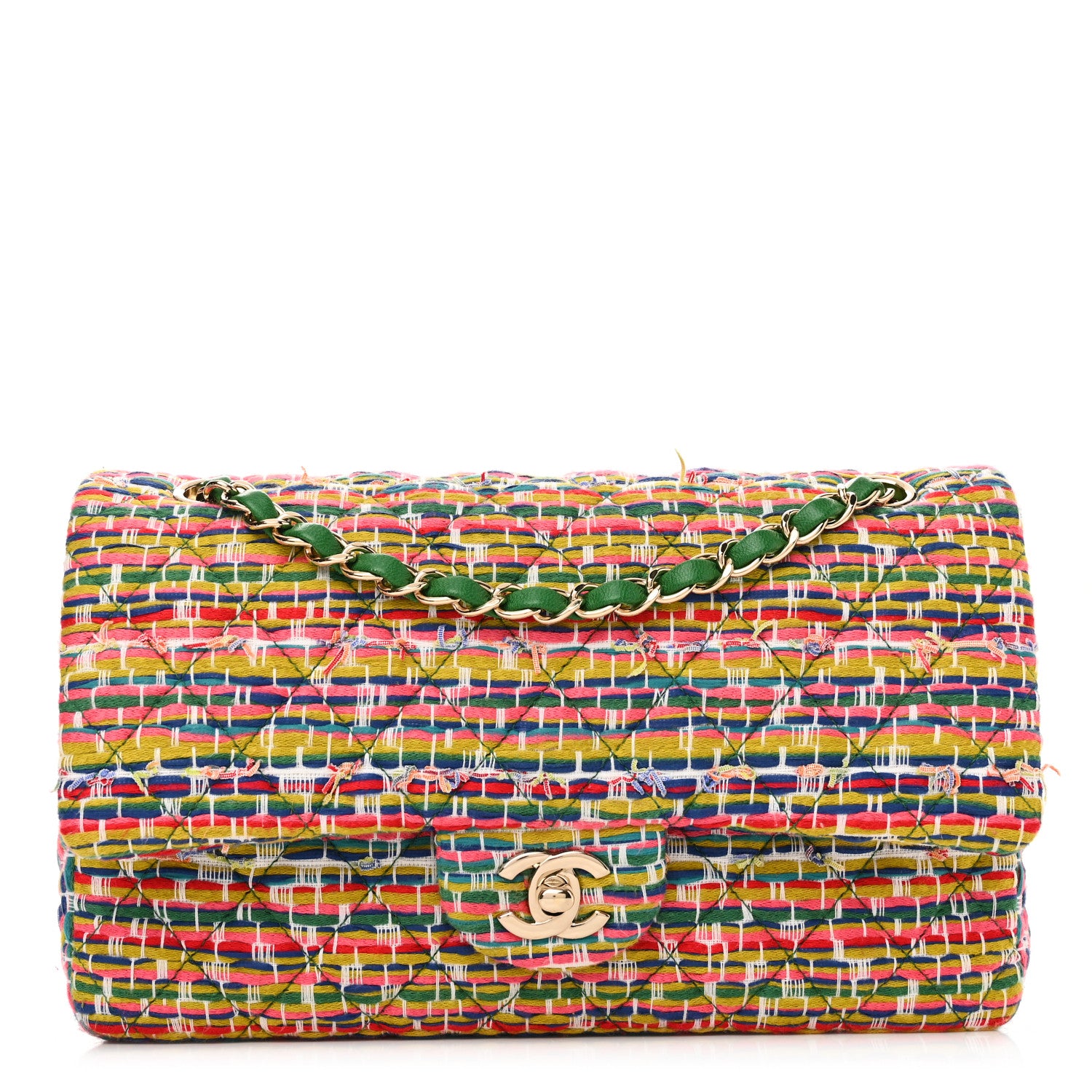 Chanel Tweed Quilted Medium Double Flap Green Multicolor 1 of 16