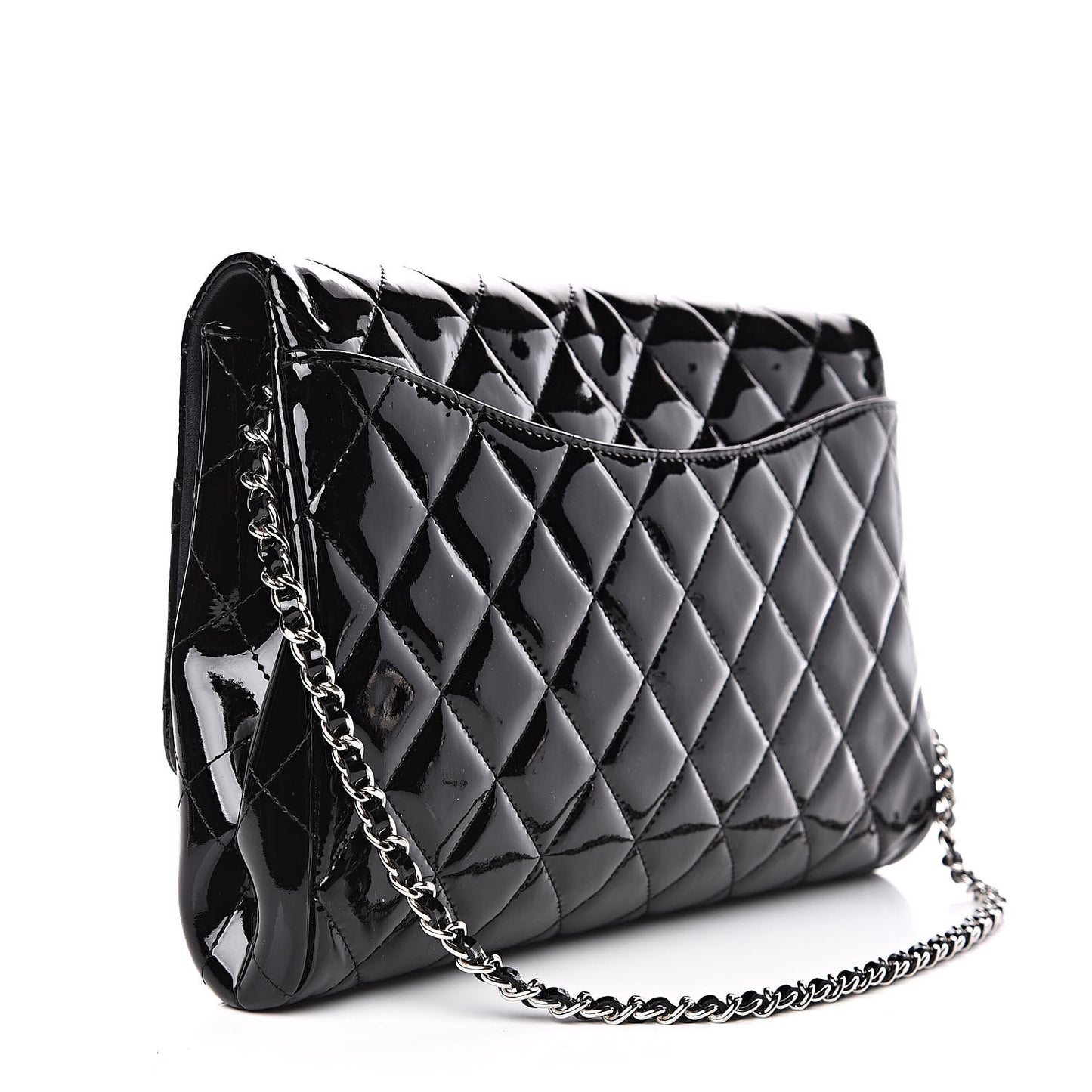 Patent Quilted Clutch with Chain Flap Black