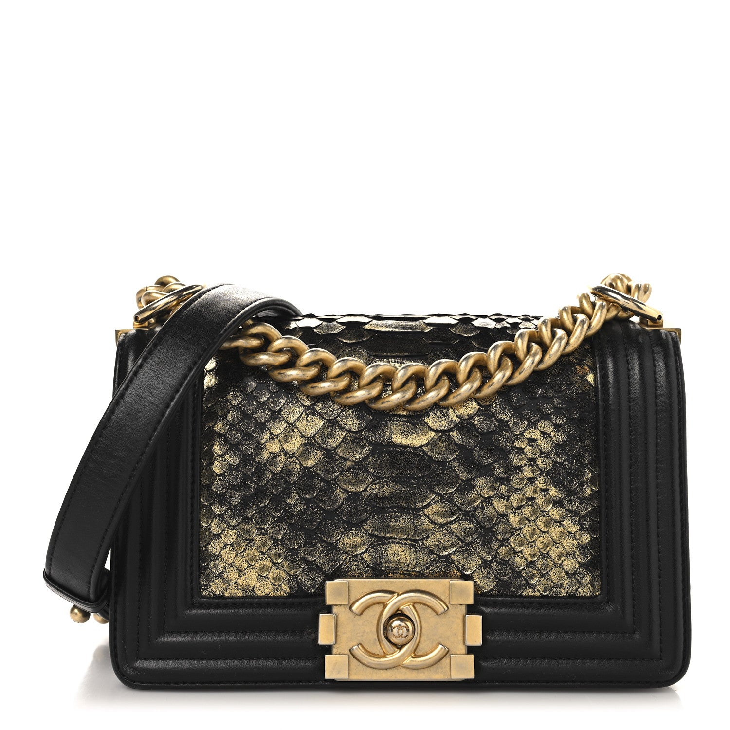 Chanel Snakeskin Calfskin Small Boy Flap Gold 1 of 12