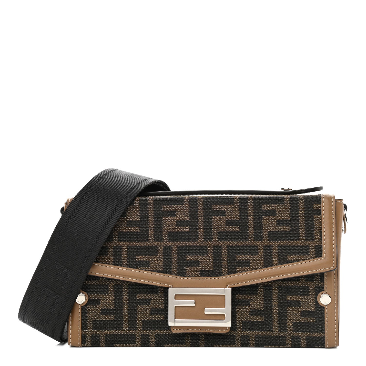 Fendi Recycled Fabric Jacquard Vitello King FF 1974 Baguette Soft Trunk Tobacco Moro Sand 1 of 10