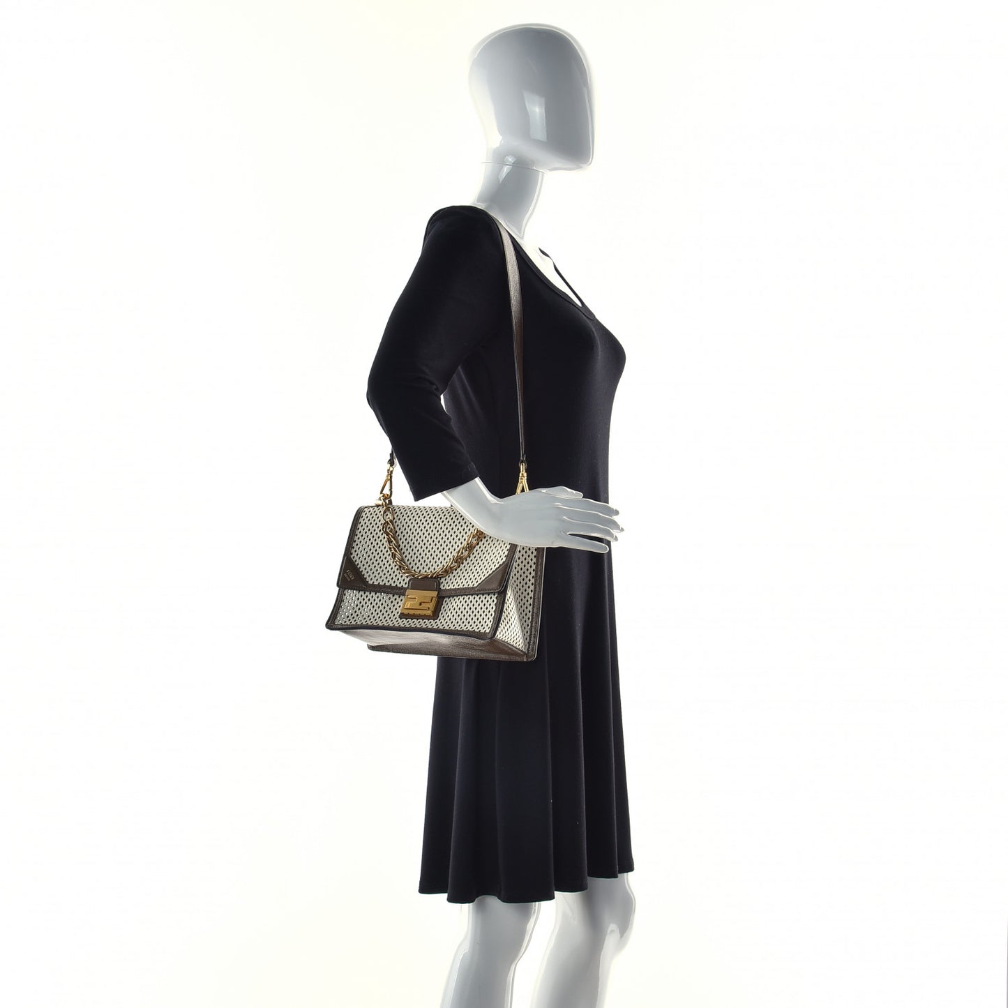 Vitello Liberty Glossy Lambskin F is Fendi Perforated Kan U Shoulder Bag White Ice Rust Maya