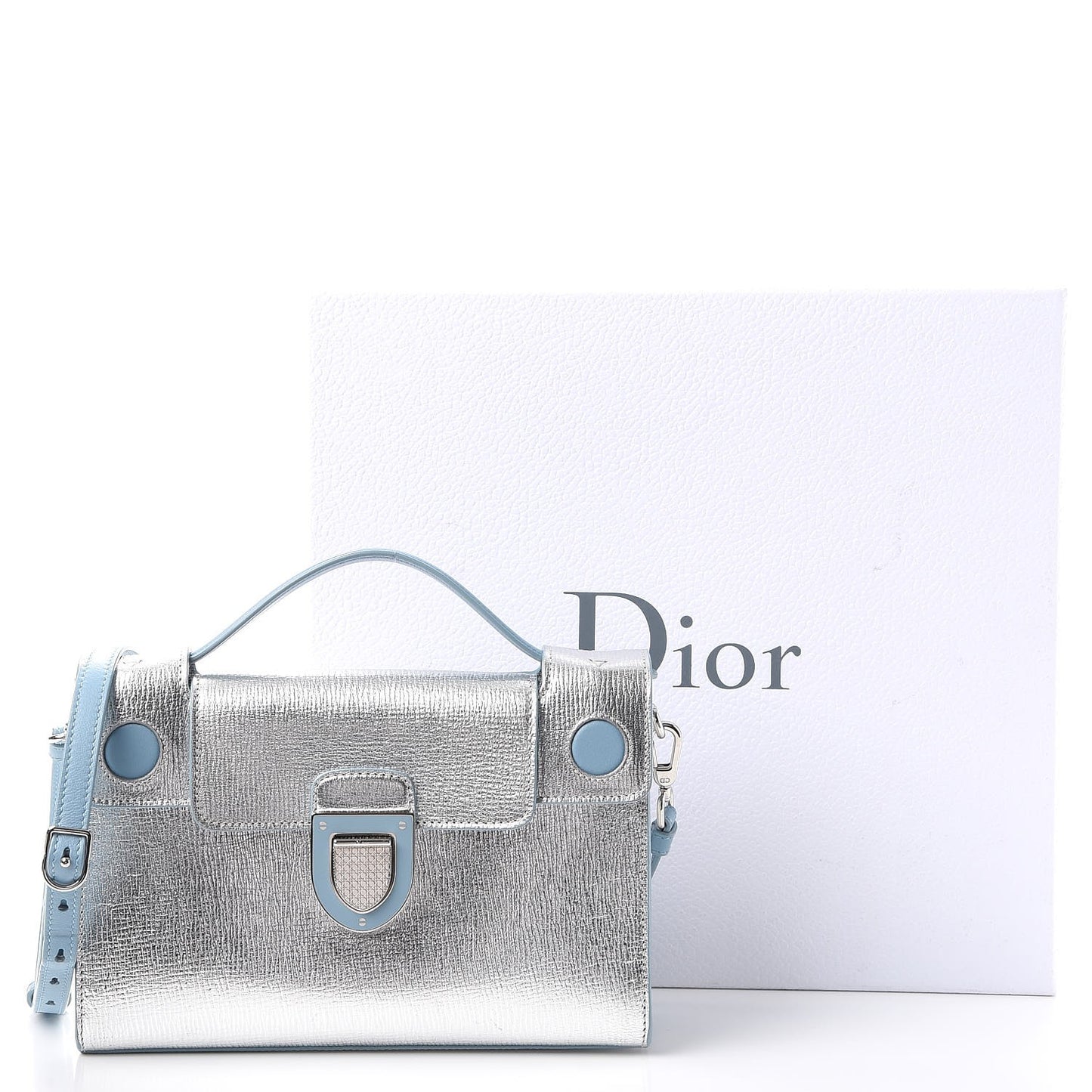 Metallic Grained Calfskin Diorever Clutch Silver