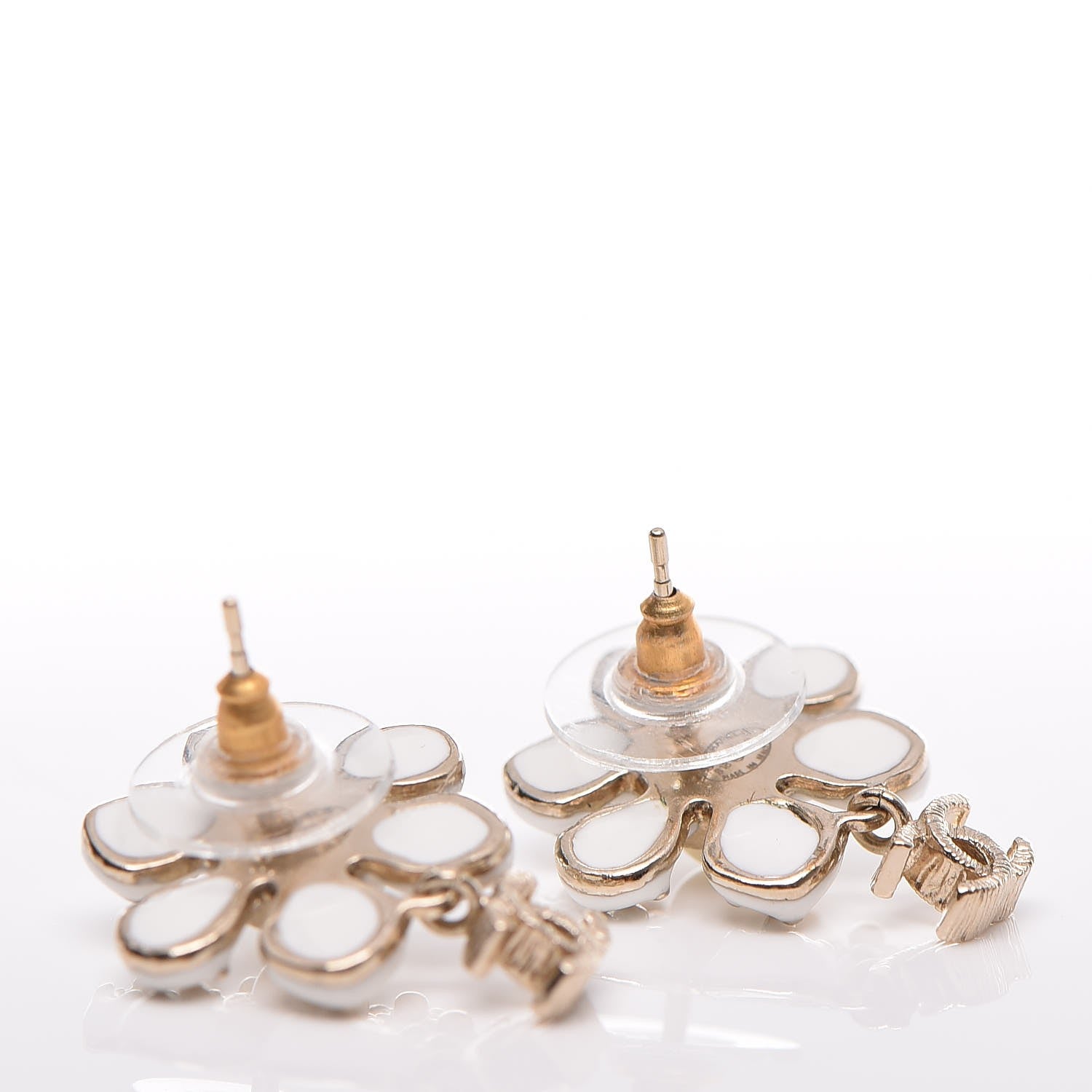 Chanel Enamel Pearl CC Flower Drop Earrings White Gold 3 of 5