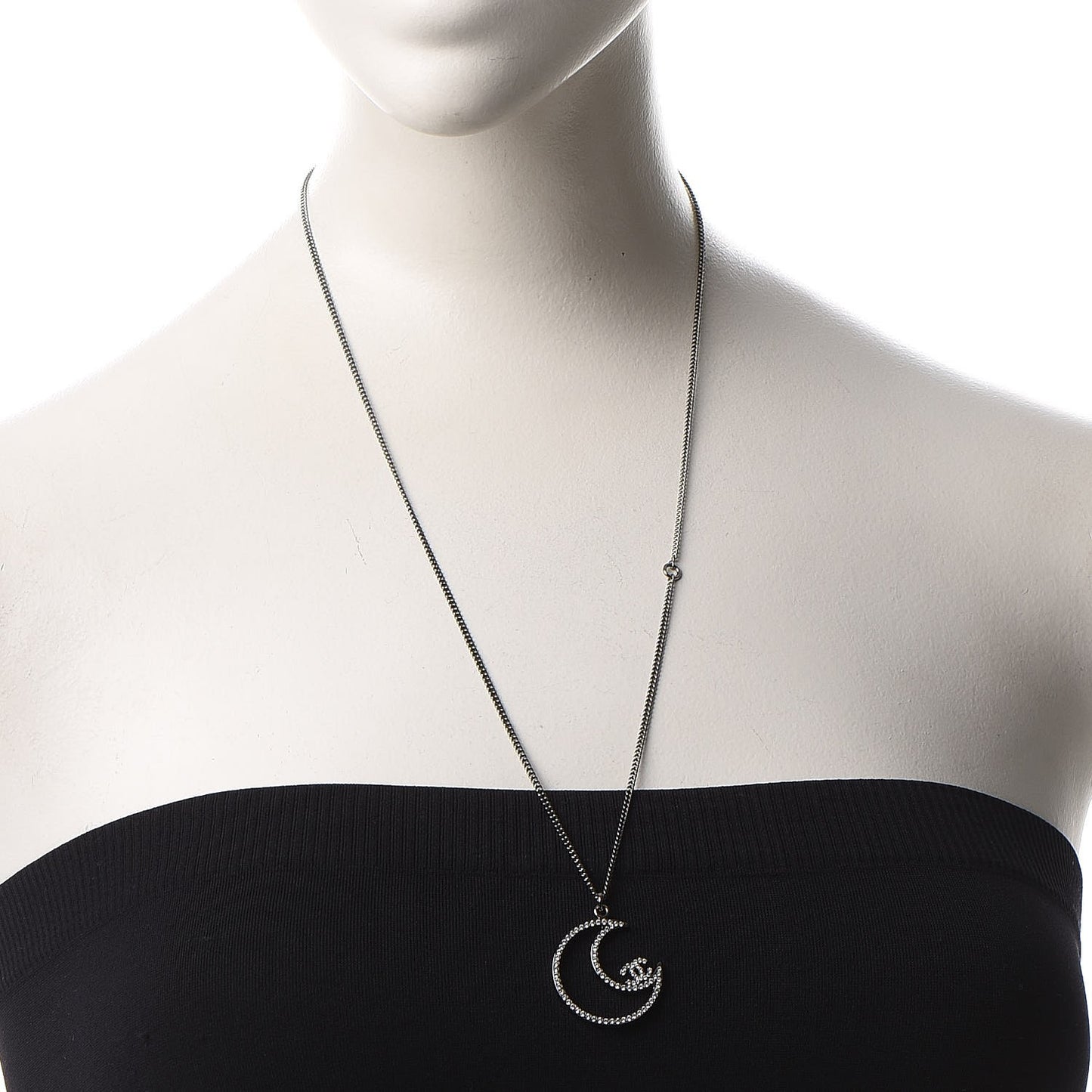 Ruthenium Crystal CC Moon Pendant Necklace