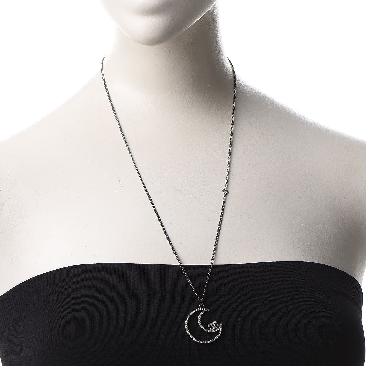 Chanel Ruthenium Crystal CC Moon Pendant Necklace 2 of 7