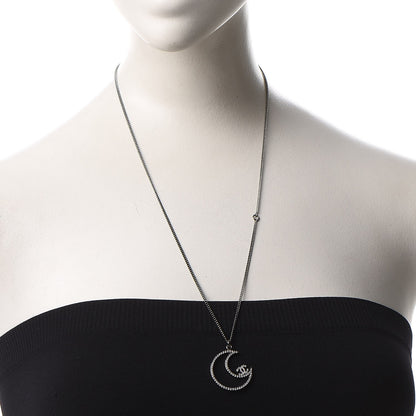 Chanel Ruthenium Crystal CC Moon Pendant Necklace 2 of 7