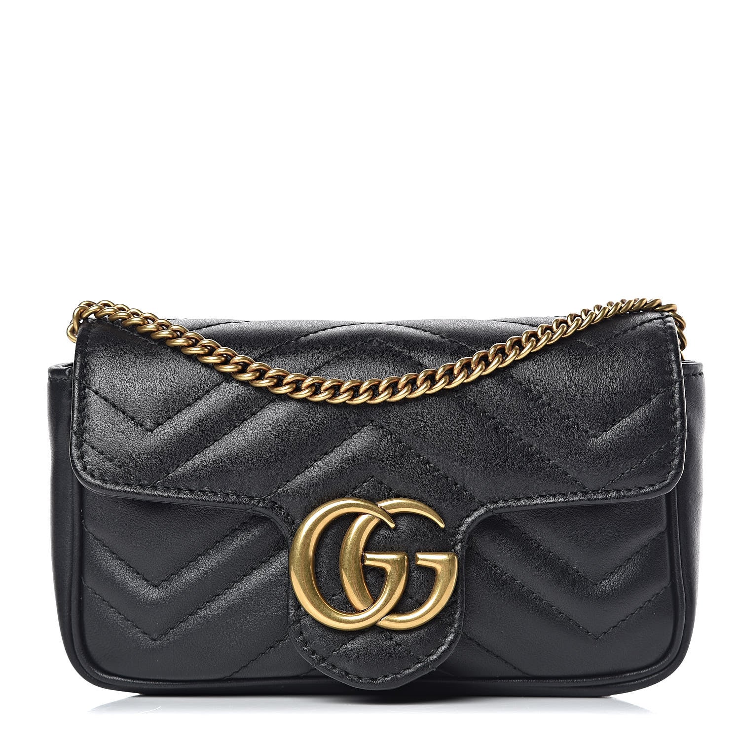 Gucci Calfskin Matelasse Super Mini GG Marmont Shoulder Bag Black 1 of 10