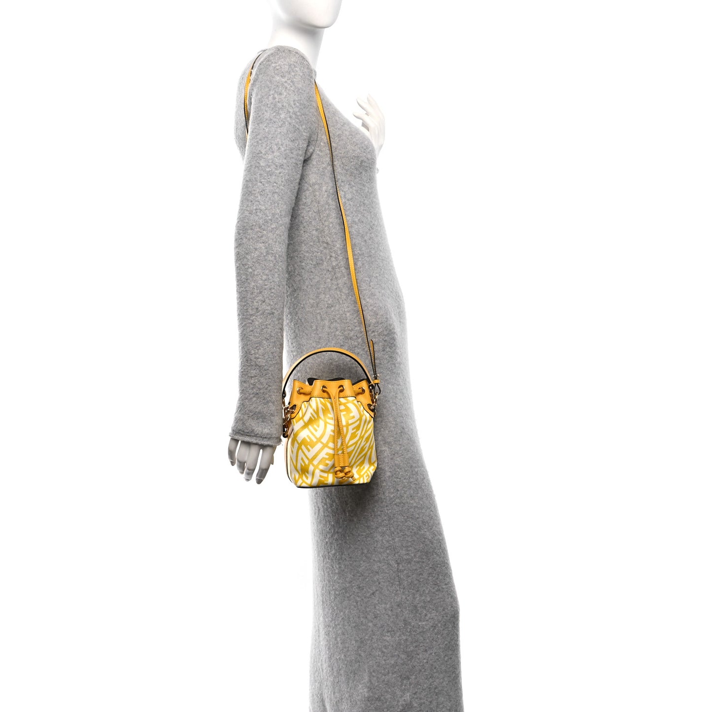 X SARAH COLEMAN Glazed Canvas Vitello King F is Fendi FF Vertigo Mini Mon Tresor Bucket Bag Mimosa White