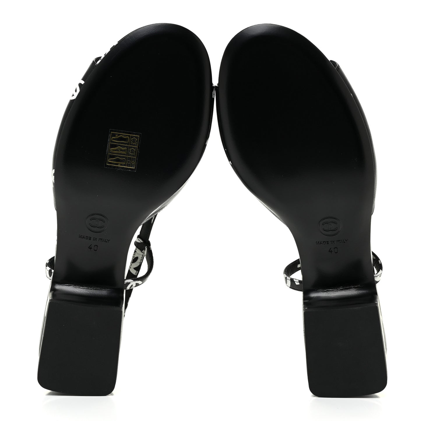 Printed Lambskin CC Slingback Sandals 40 Black White