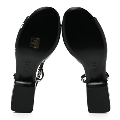 Chanel Printed Lambskin CC Slingback Sandals 40 Black White 6 of 12