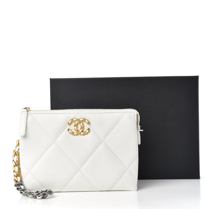 Chanel Shiny Goatskin Quilted Chanel 19 Small Pouch With Handle White 8 of 8