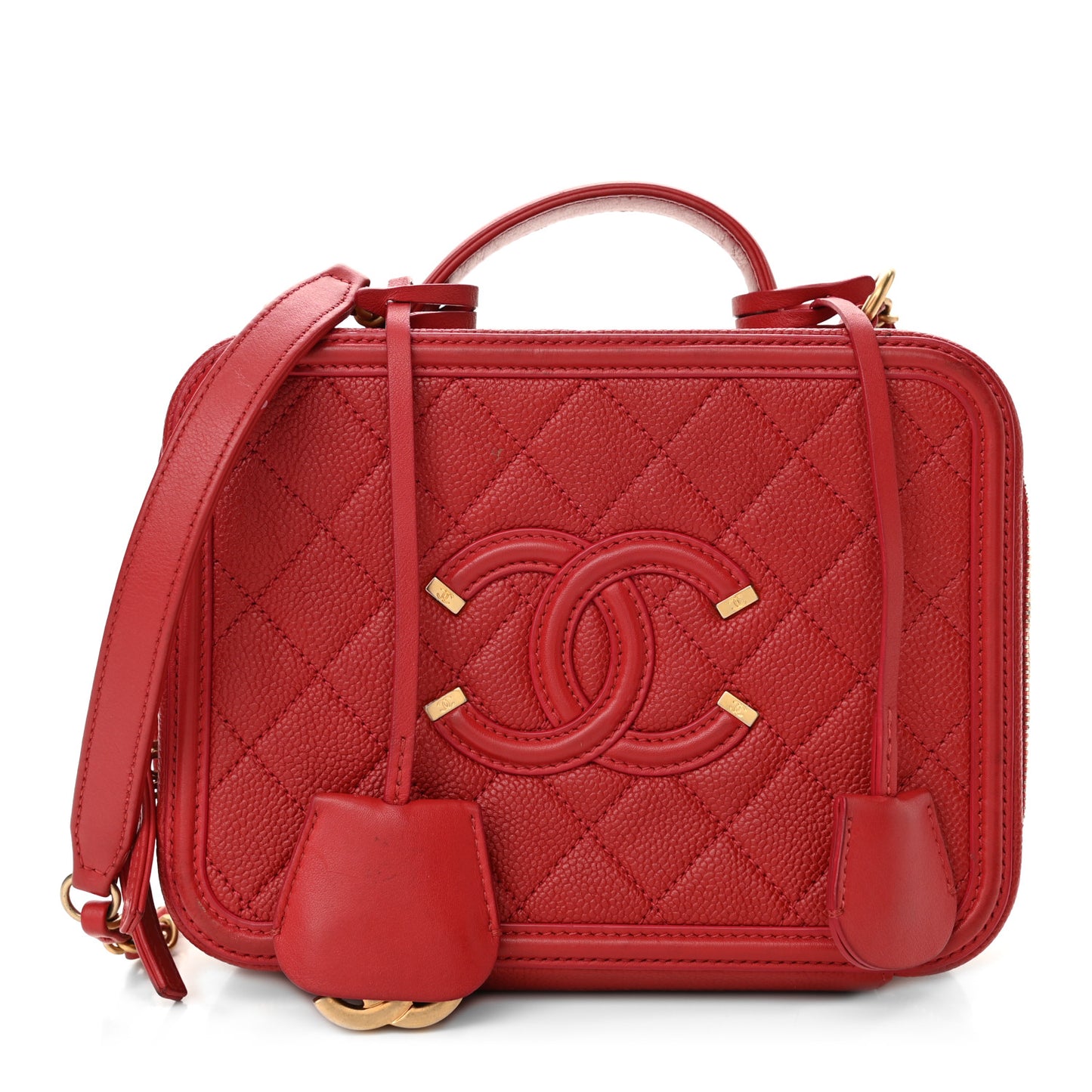 Caviar Quilted Medium CC Filigree Vanity Case Red
