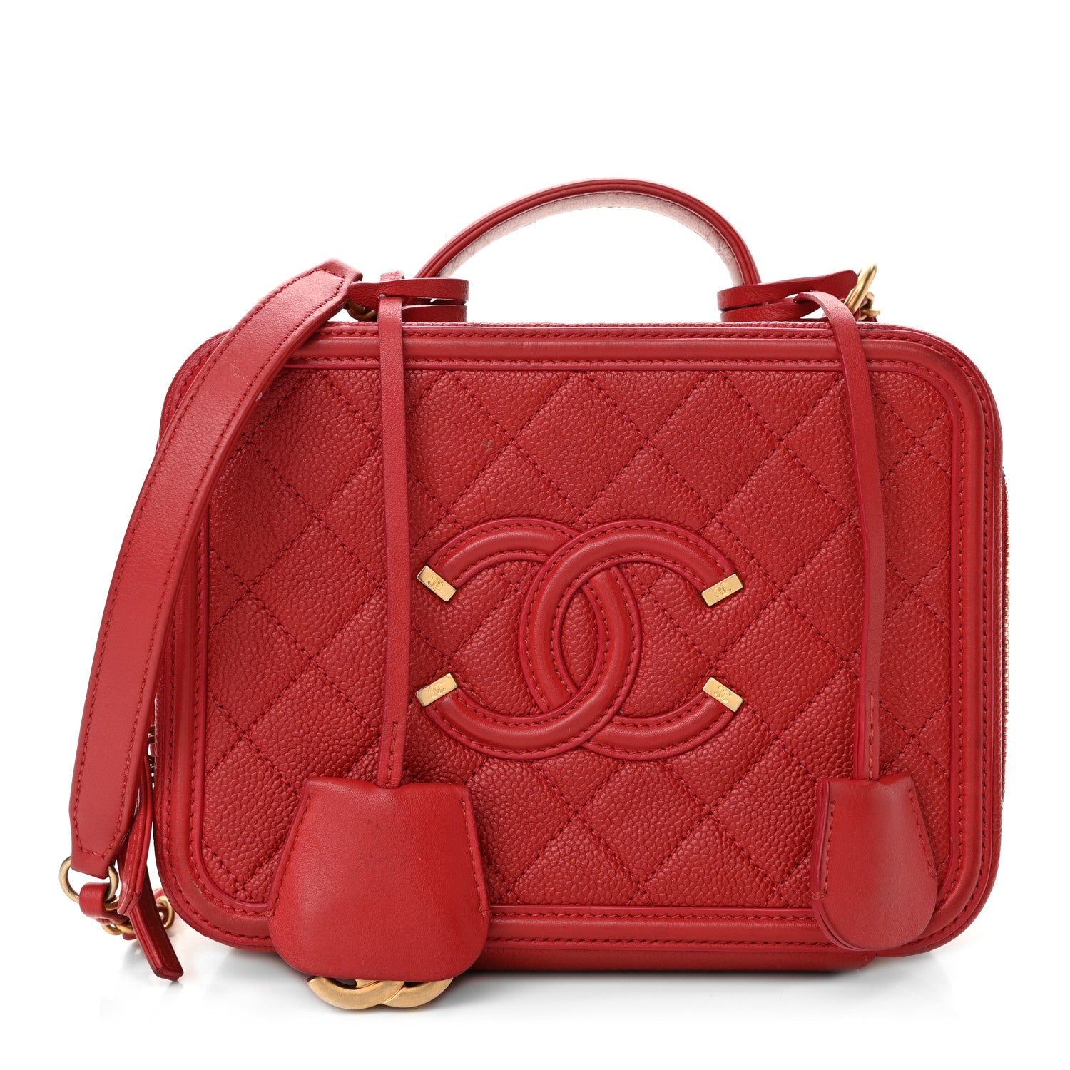 Chanel Caviar Quilted Medium CC Filigree Vanity Case Red 1 of 11
