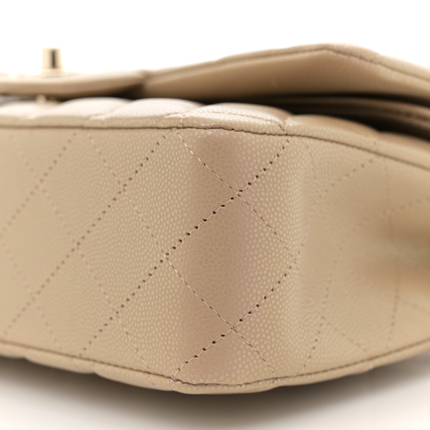 Iridescent Caviar Quilted Medium Double Flap Dark Beige