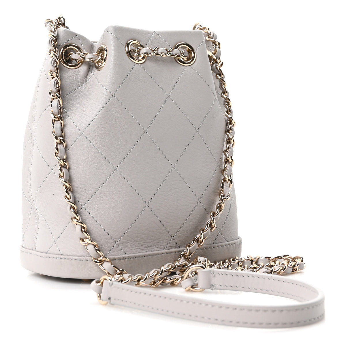 Goatskin Stitched Chain Bucket Bag Light Grey
