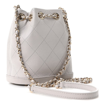 Chanel Goatskin Stitched Chain Bucket Bag Light Grey 3 of 11
