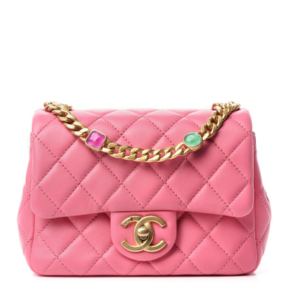 Chanel Lambskin Resin Quilted Mini Pearl Samba Square Flap Pink 1 of 11
