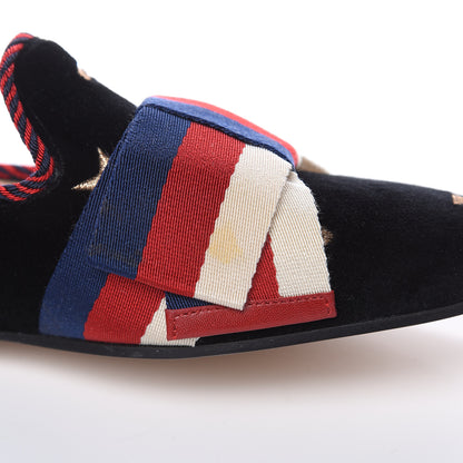 Gucci Velvet Bee Star Embroidered Sylvie Bow Loafers 37.5 Black 9 of 10