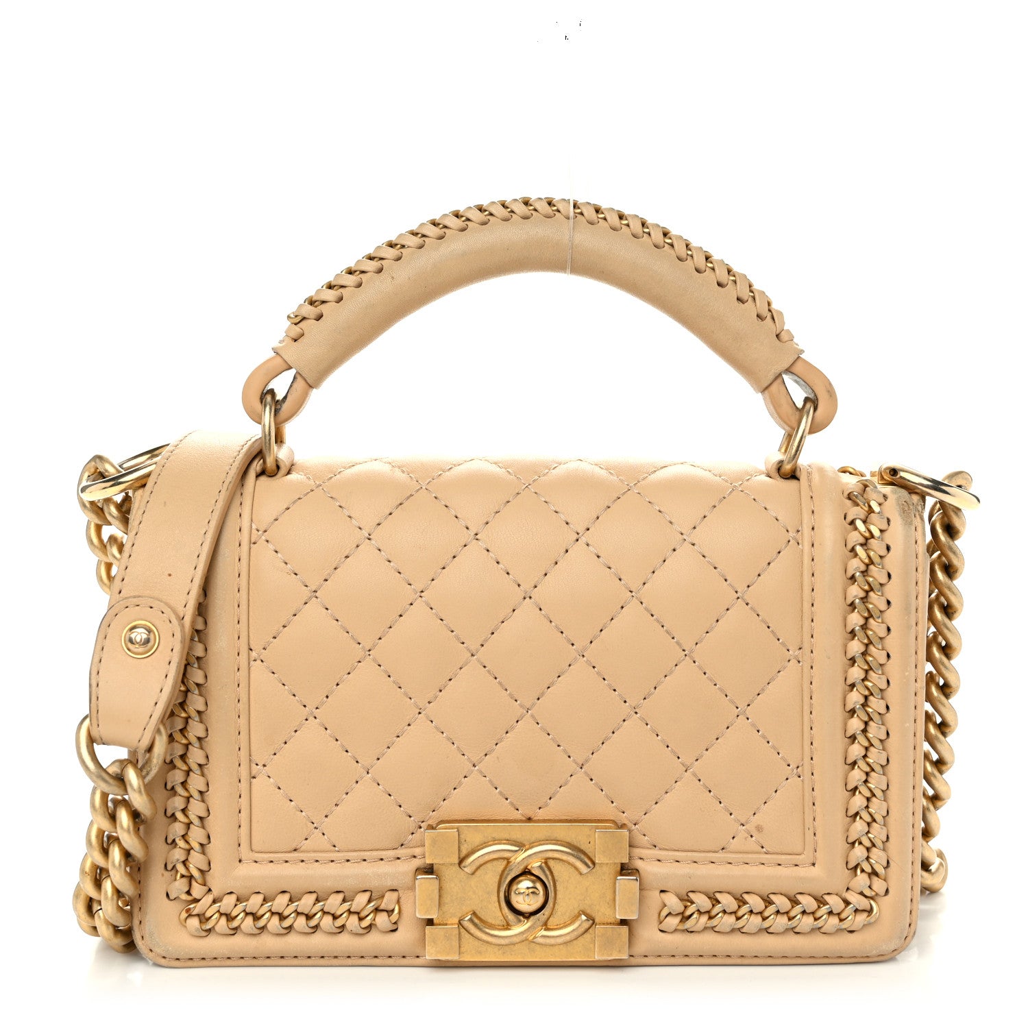 Chanel Calfskin Quilted Small Boy Handle Flap Beige 1 of 15