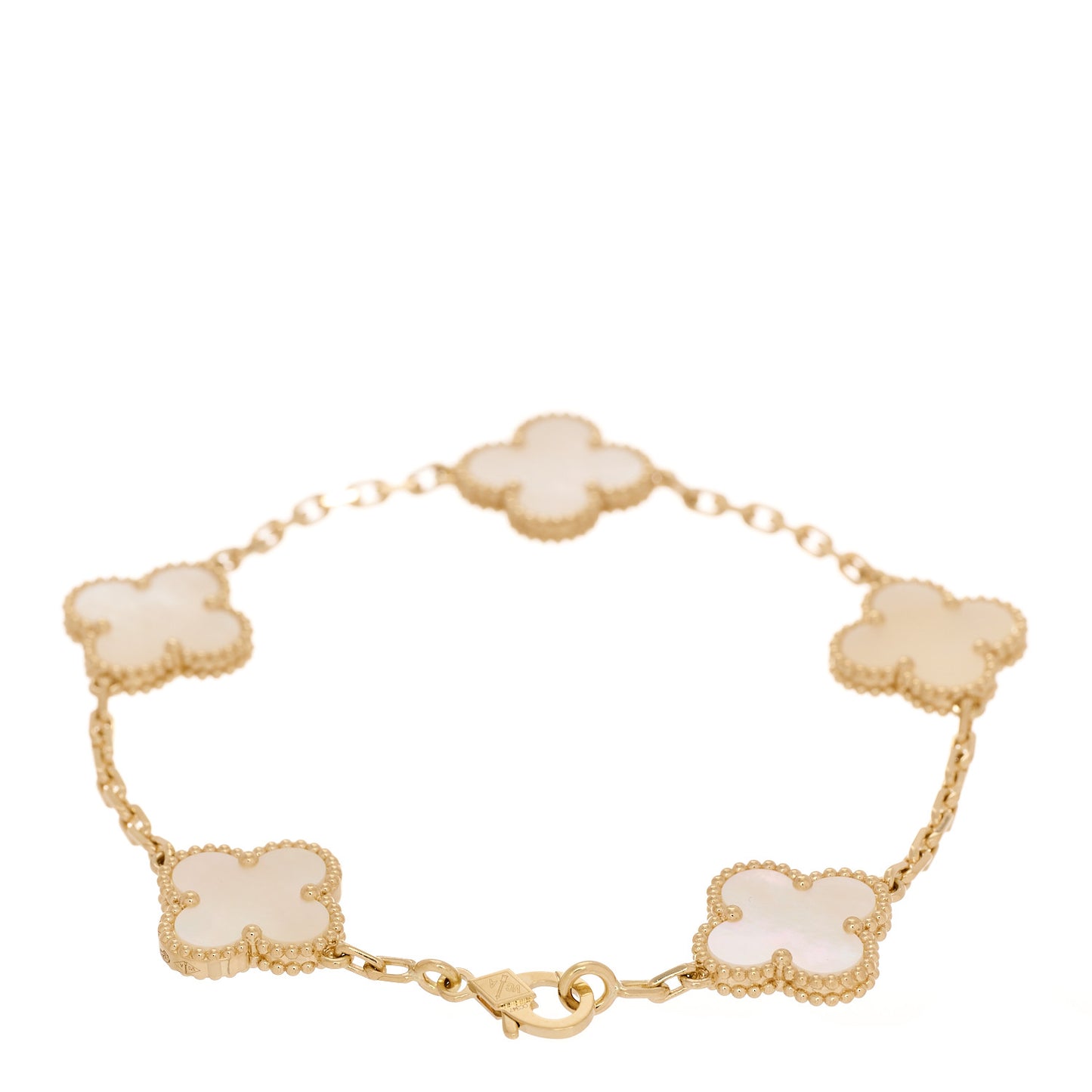 18K Yellow Gold Mother of Pearl 5 Motifs Vintage Alhambra Bracelet