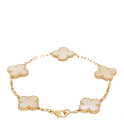 Van Cleef & Arpels 18K Yellow Gold Mother of Pearl 5 Motifs Vintage Alhambra Bracelet 3 of 7
