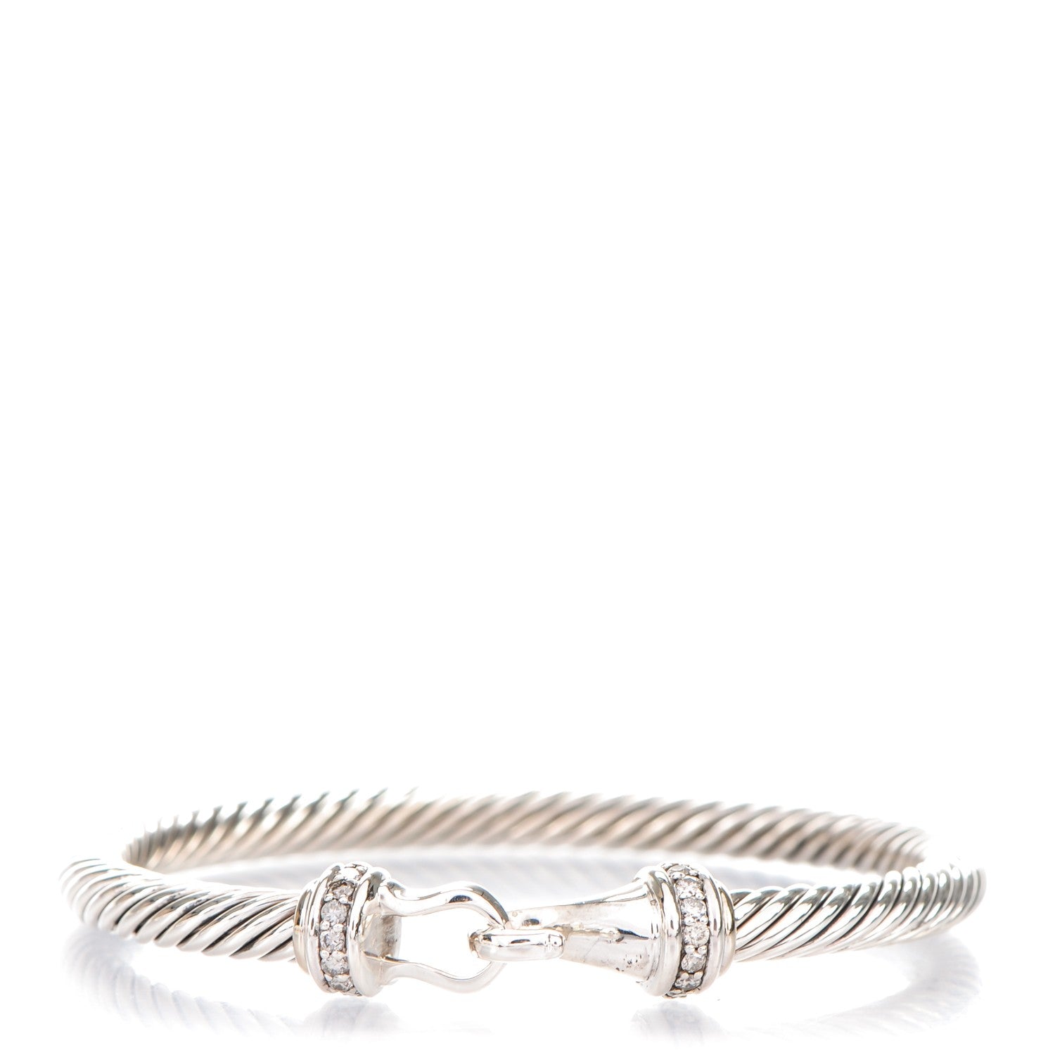David Yurman Sterling Silver Diamond 5mm Cable Buckle Bracelet 1 of 4