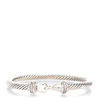 David Yurman Sterling Silver Diamond 5mm Cable Buckle Bracelet 1 of 4