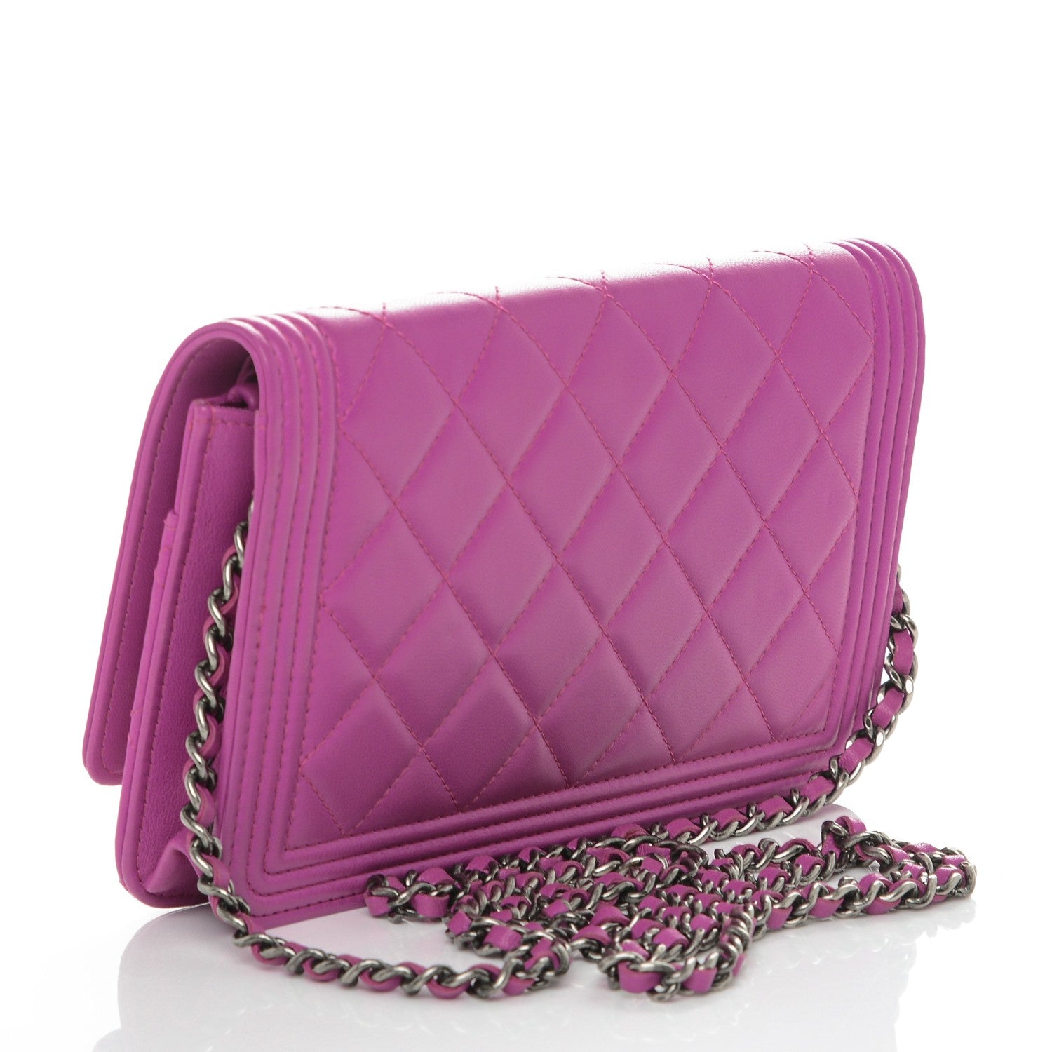 Chanel Lambskin Quilted Boy Wallet On Chain WOC Dark Pink 3 of 8