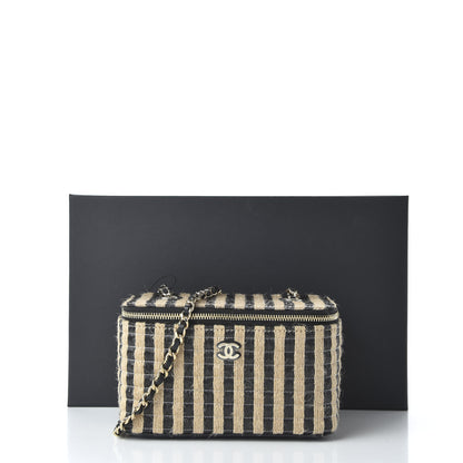 Chanel Raffia Jute Striped Small Vanity Case With Chain Black Beige 11 of 11