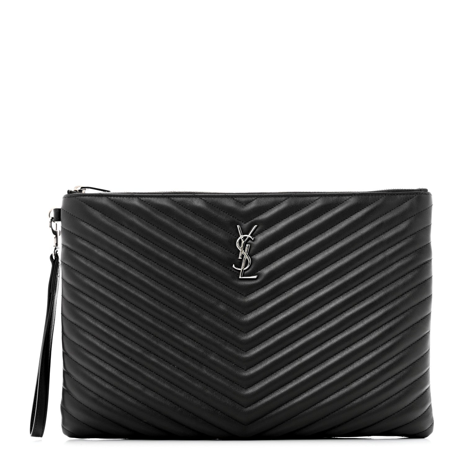 Saint Laurent Calfskin Matelasse Chevron Cassandre Monogram Document Holder Coal 1 of 9