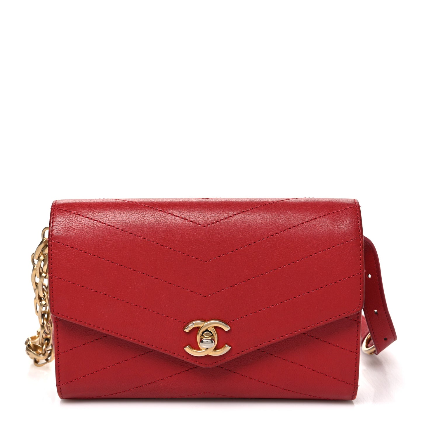 Calfskin Chevron Stitched Coco Waist Bag Red