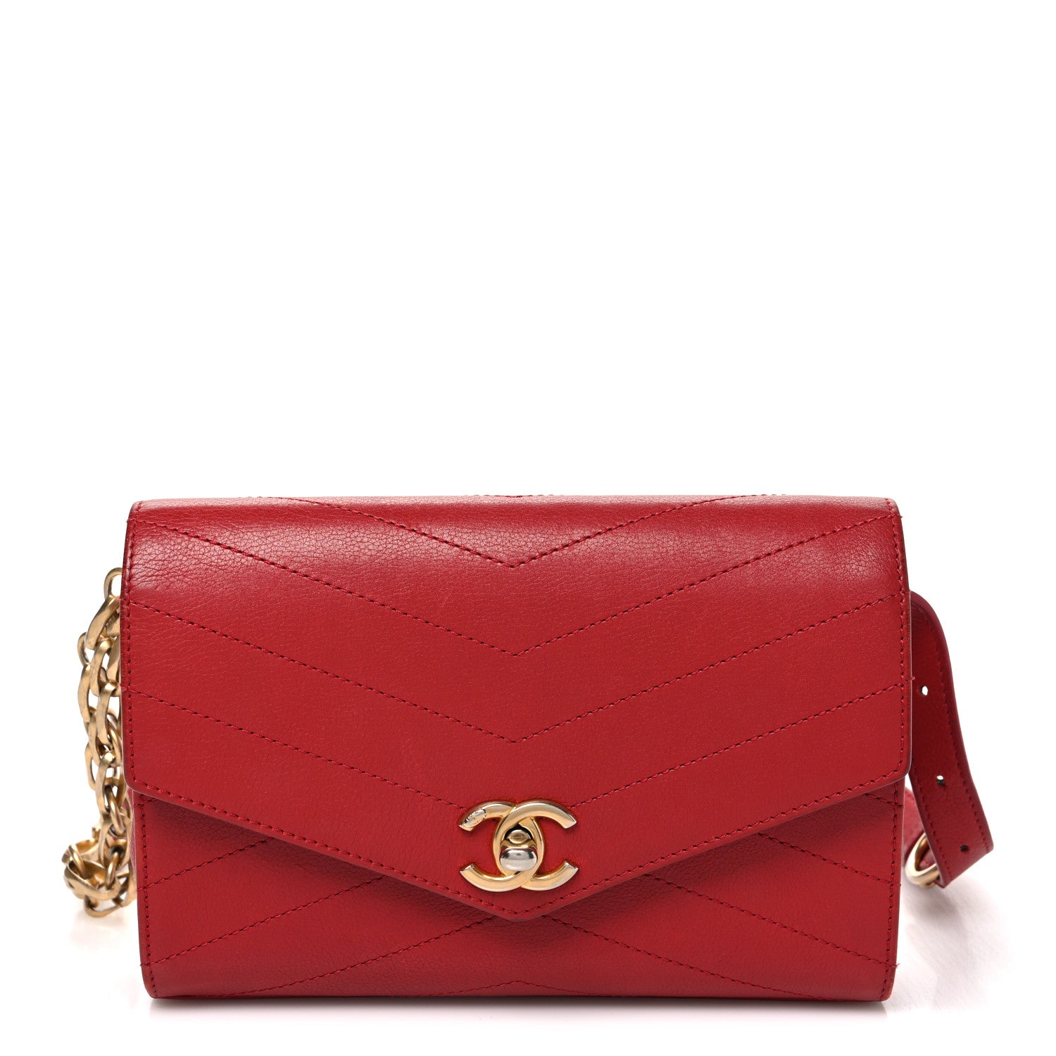 Chanel Calfskin Chevron Stitched Coco Waist Bag Red 1 of 10