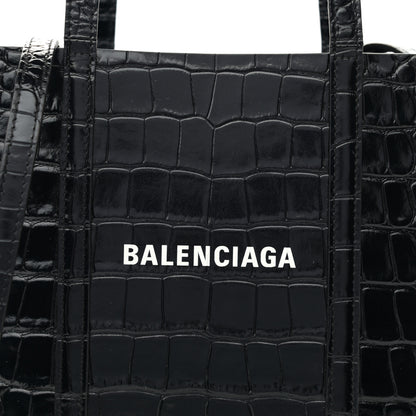 Balenciaga Shiny Calfskin Logo Crocodile Embossed XXS Everyday Tote Black 7 of 9