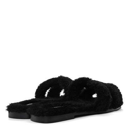 Hermes Woolskin Oran Sandals 38 Black 3 of 4