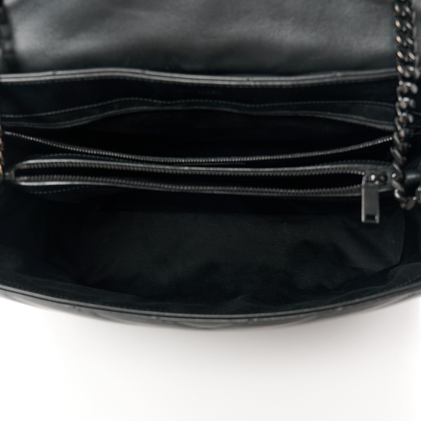 Calfskin Y Quilted Monogram Monochrome Large Loulou Chain Satchel Black