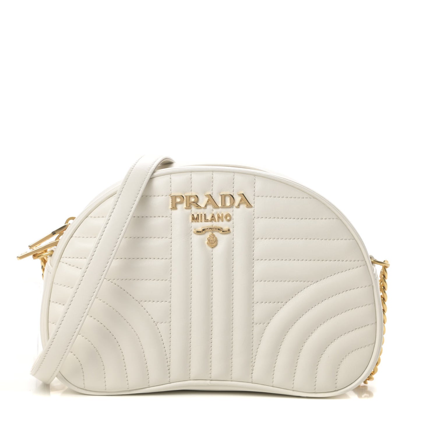 Soft Calfskin Impunture Diagramme Dome Crossbody Bag White