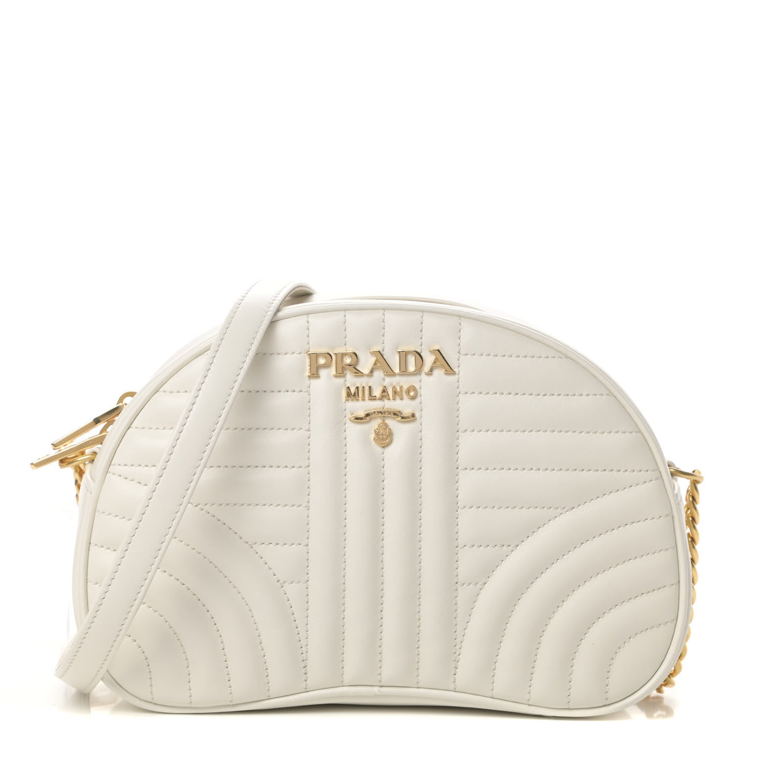 Prada Soft Calfskin Impunture Diagramme Dome Crossbody Bag White 1 of 12