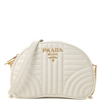 Prada Soft Calfskin Impunture Diagramme Dome Crossbody Bag White 1 of 12