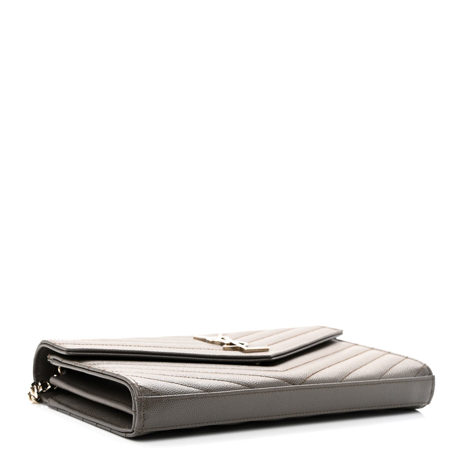 Saint Laurent Grain De Poudre Matelasse Chevron Monogram Chain Wallet Fog 4 of 11