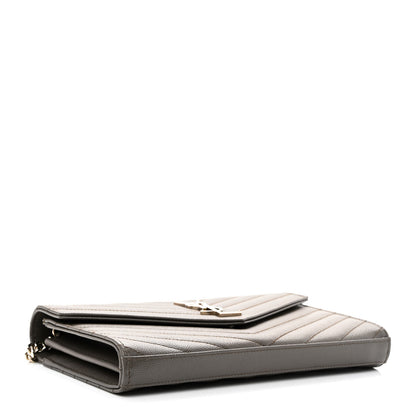 Saint Laurent Grain De Poudre Matelasse Chevron Monogram Chain Wallet Fog 4 of 11