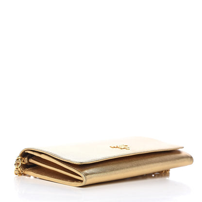 Prada Saffiano Metal Oro Chain Wallet Platino 4 of 11