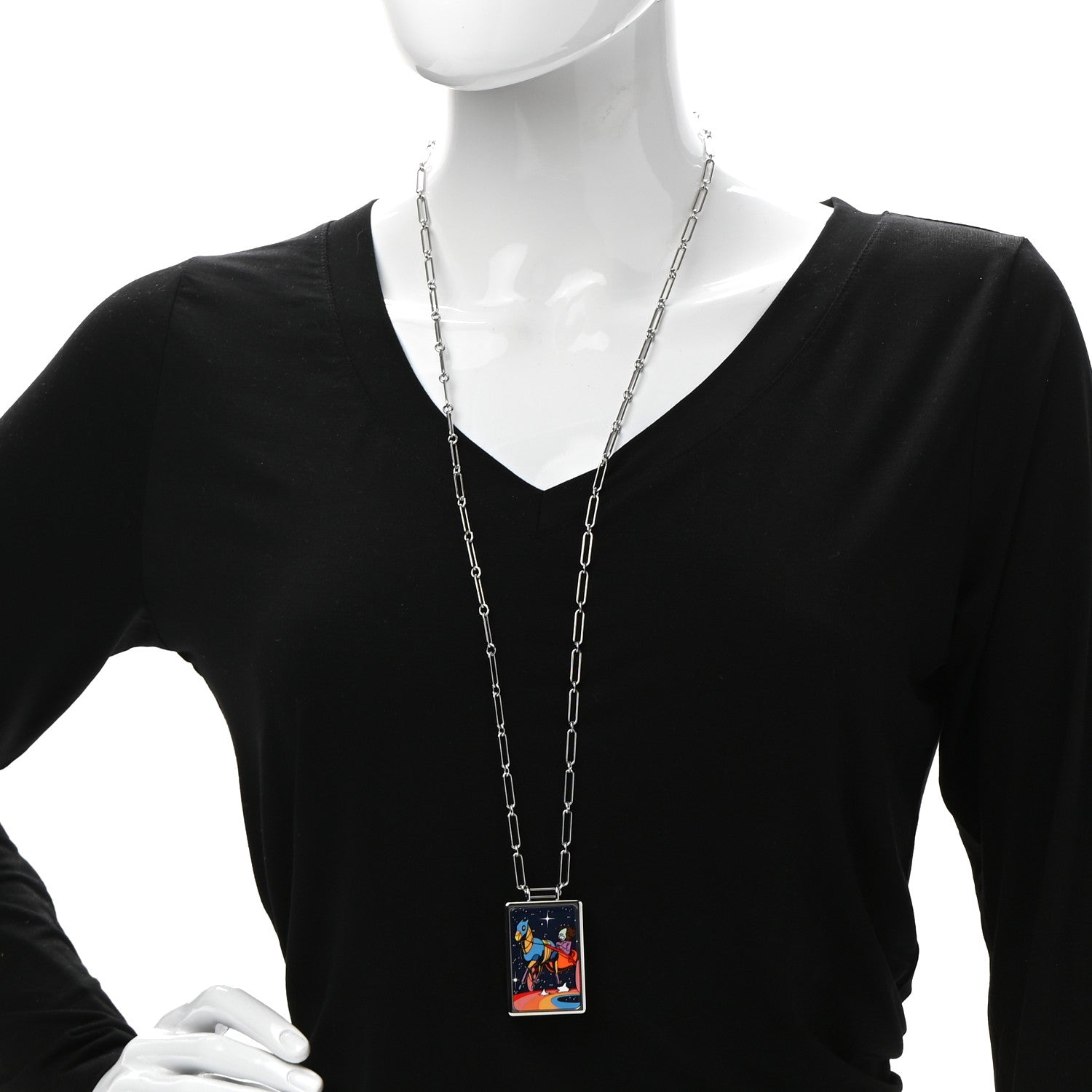 Hermes Palladium Enamel Space Derby Dream Box Necklace 2 of 7